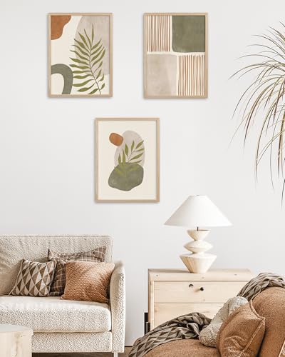 HesenDot Natural OAK Wood Abstract Leaf Framed Wall Art,12x16in - color: Sage Green Leaf Shapes