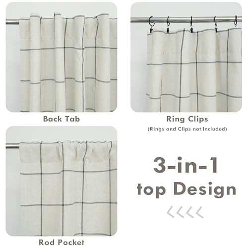 DriftAway 100% Blackout Windowpane Plaid Linen Curtains 45 Inches Black - color: Black, size: 52"W x 45"L (Pack of 2)