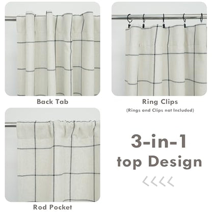 DriftAway 100% Blackout Windowpane Plaid Linen Curtains 45 Inches Black - color: Black, size: 52"W x 45"L (Pack of 2)