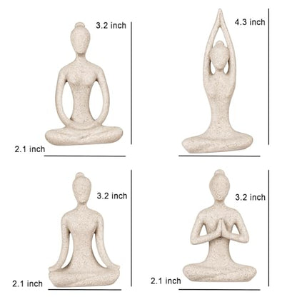 OwMell Lot of 4 Meditation Yoga Pose Statue Figurine Ceramic Yoga Figures - color: Stone