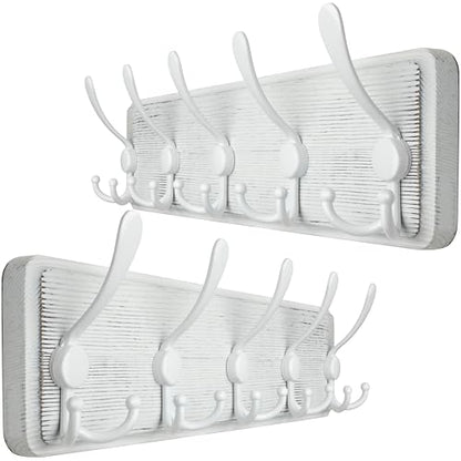 WEBI Coat Rack Wall Mounted,Wood Coat Hooks Wall Mount,16" Hole to Hole,Large Coat Hanger Wall Hook Rack,5 Triple Hooks for Hanging Coats,Hats,Jacket,Clothes,Entryway,White,2 Packs - color: White/White, size: 5 Hooks(2 Packs)