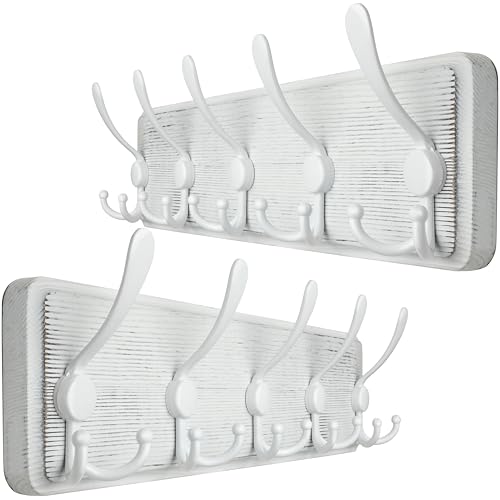 WEBI Coat Rack Wall Mounted,Wood Coat Hooks Wall Mount,16" Hole to Hole,Large Coat Hanger Wall Hook Rack,5 Triple Hooks for Hanging Coats,Hats,Jacket,Clothes,Entryway,White,2 Packs - color: White/White, size: 5 Hooks(2 Packs)