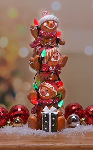 Mark Feldstein Stacked Gingerbread Men Figurine with LED Lights, 12 in