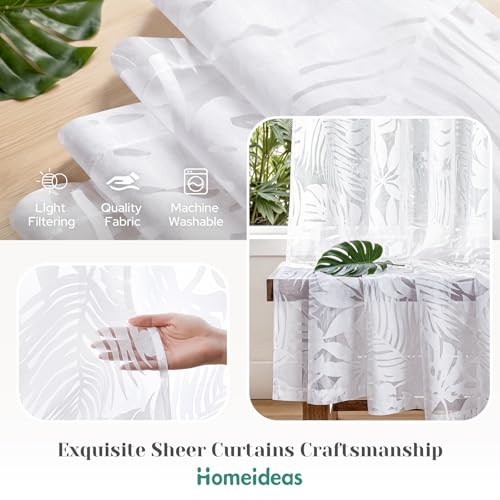 HOMEIDEAS White Semi Sheer Curtains Tropical Monstera Palm, 52 X 63 Inch - color: White - Monstera Palm Leaf, size: 52"W x 63"L (Pack of 2)
