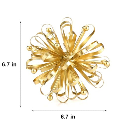 6.7" Gold Metal Starburst Tabletop Sculpture- with Ribbon & Beaded Edges
