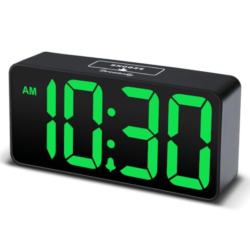 DreamSky Small Digital Alarm Clock for Bedroom with Large Big Numbers - color: Black Case Green Digits