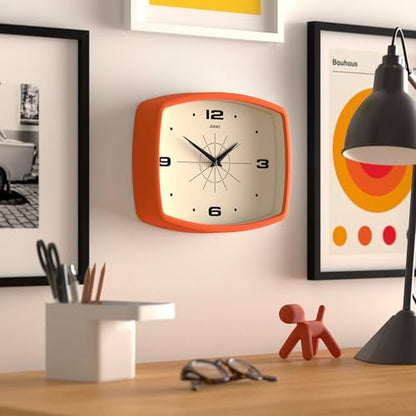 JONES CLOCKS® Movie wall Clock | Rectangular Retro Clock | 10" | Orange - color: Pumpkin Orange