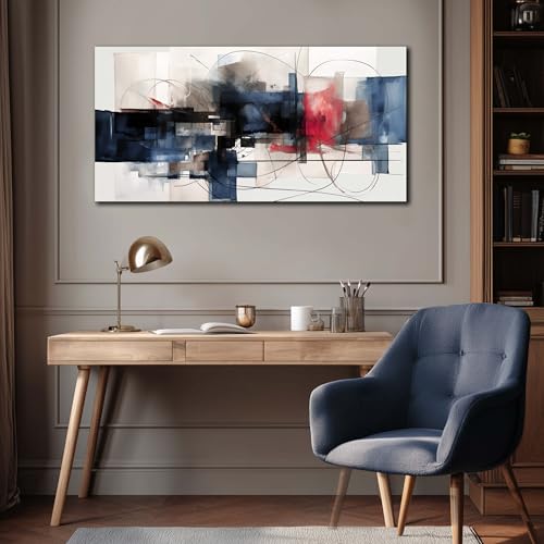 Fuwobriva Abstract Canvas Wall Art for Living Room Bedroom Office Large Wall Art Decor Abstract Wall Art Modern Black Red and Blue Geometry Painting Artwork 20"x40"