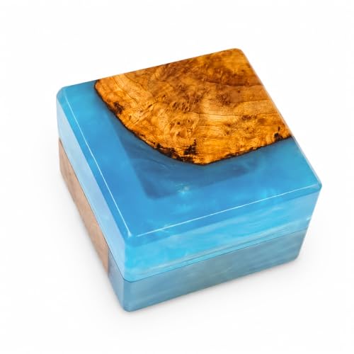 Wedding Ring Box for Proposal with Single Slot, Handcrafted, Made of Wood and Resin, Wedding Ceremony, Jewelry Organizer - color: Light Blue