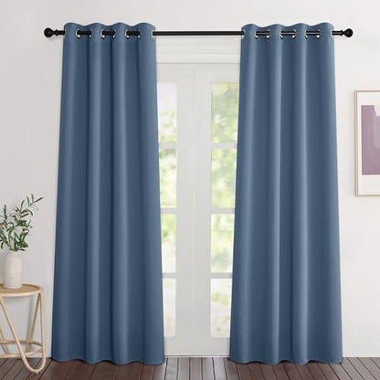 NICETOWN Stone Blue Curtains 84 inch Length 2 Panels, Grommet Thermal Insulated Window Treatments Light & Sound Reducing Drapes for Living Room/Bedroom, W46 x L84 - color: Stone Blue, size: 46"W x 84"L (Pack of 2)