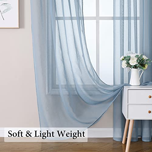 MIULEE Dusty Blue Linen Textured Semi-Sheer Curtains 42W×45L Kitchen - color: Dusty Blue, size: 42"W x 45"L (Pack of 2)