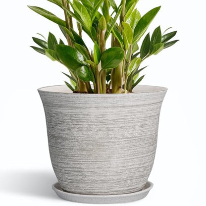 Ceramic Flower Pots, 10 Inch Plant Pot with Saucer, Grey - color: Grey-white, size: 10 Inch