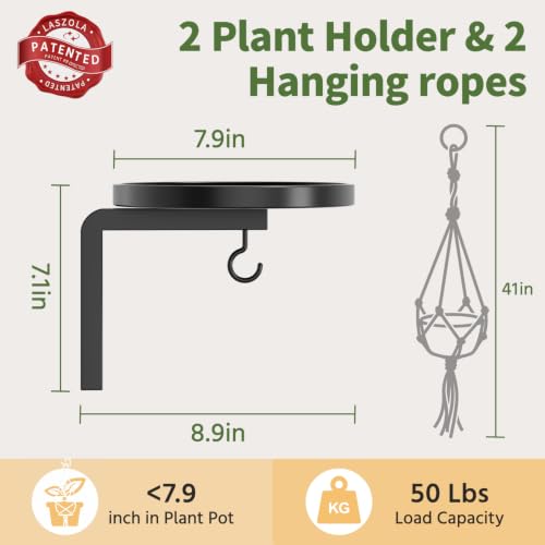 LASZOLA Plant Hanger Holder Wall Indoor with Macrame Hangers, 2 Pcs Black - color: Deep Black, size: 2