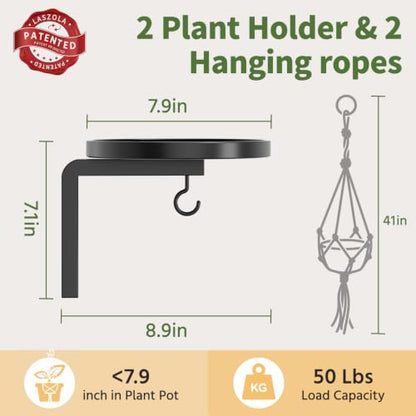 LASZOLA Plant Hanger Holder Wall Indoor with Macrame Hangers, 2 Pcs Black - color: Deep Black, size: 2