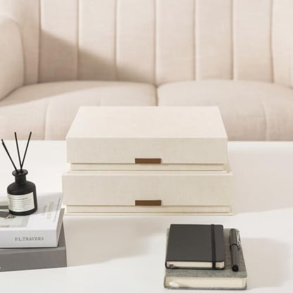 Soul & Lane - Letter Keepsake Storage Box, Magnetic Lid, Set of 2, Beige - color: Beige
