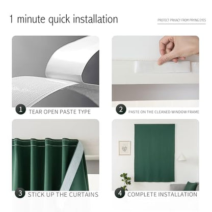 Blackout Curtains for Bedroom Stick On Curtains Window Shades Pull Down Blackout Window Cover No Drillng Self Adhesive Curtains No Rod Small Curtain, 35" W X 59" L, Dark Green, 1 Panel - color: Dark Green, size: 35"W x 59"L (Pack of 1)