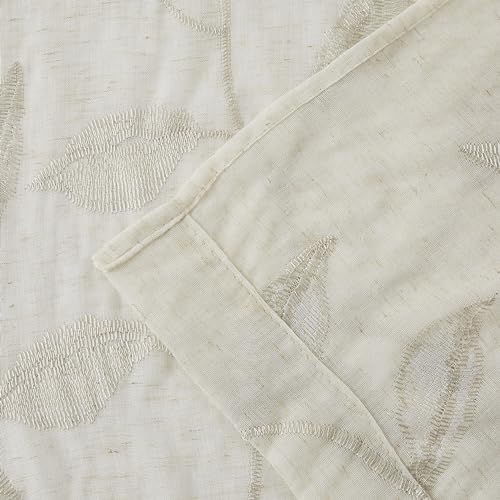 Bujasso Embroidered Leaf Sheer Curtains, Natural 38" Wx63 Lx2 - color: Natural, size: 38"W x 63"L (Pack of 2)