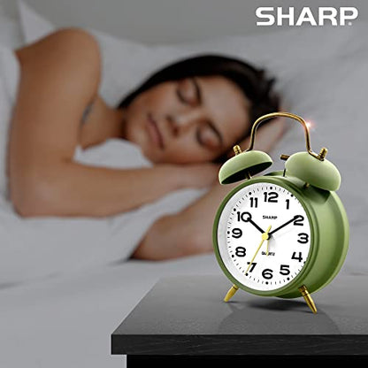 Sharp Twin Bell Alarm Clock for Heavy Sleepers, 4-Inch, Matte Sage - color: Matte Sage