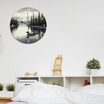 ArogGeld Loon Rustic Bedroom Clocks Lake Time Duck Wall Clock Quartz Battery Operated Silent Wall Clocks for Home Office School 12x12in New Home Housewarming Gift - color: A-51, size: 12x12in