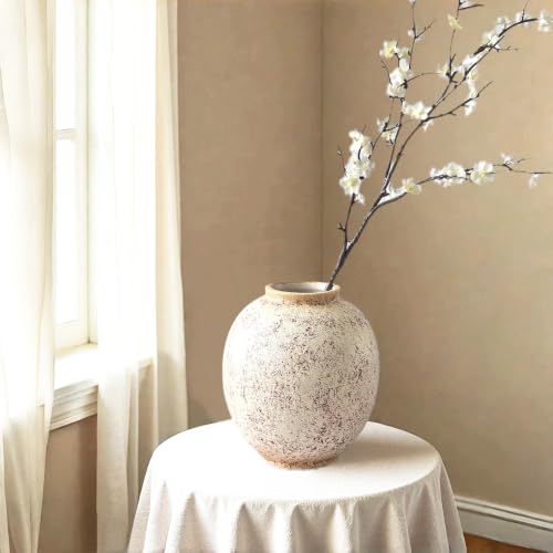 Large Round Ceramic Vase, 9.8“ H, Red White Speckled - color: Retro-9.8", size: 9.8"-Oval