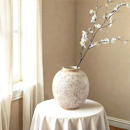 Large Round Ceramic Vase, 9.8“ H, Red White Speckled - color: Retro-9.8", size: 9.8"-Oval