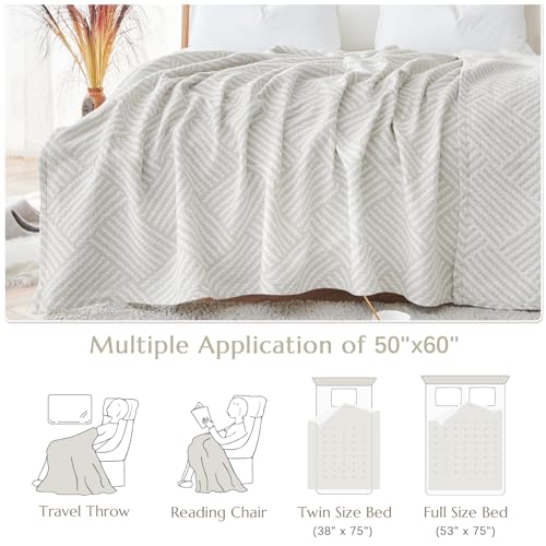 jinchan 100% Cotton Muslin Blanket Twin Boho Throw Blanket 50x60 Stone Gray - color: B. Square Grey, size: 50"x60"