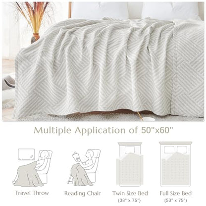 jinchan 100% Cotton Muslin Blanket Twin Boho Throw Blanket 50x60 Stone Gray - color: B. Square Grey, size: 50"x60"