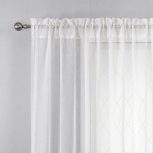 VISIONTEX White Sheer Curtains Beige Dots Moroccan Embroidered 72 Inches - color: Dots-beige, size: 54"W x 72"L (Pack of 2)