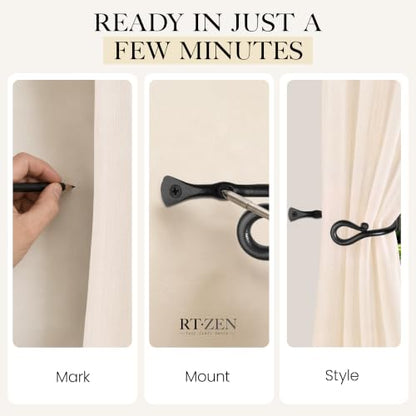 RTZEN Metal Curtain Tiebacks, Drapery Holders for Wall, 2 Pcs - size: Medium, style: Loophole