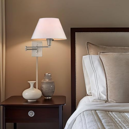 Kira Home Cambridge 15" Modern Swing Arm Wall Sconce with 3-Way Switch - color: Brushed Nickel,White Shade