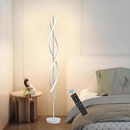 NKU Unique Spiral Floor Lamp 3 Color Dimmable with Remote, 63in Modern Creative White Standing Tall Lamp for Living Room Bedroom Office