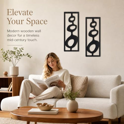 Zzbakress 2 Pcs Mid Century Wall Art Modern Geometric Wood Wall Decor Black - color: Black
