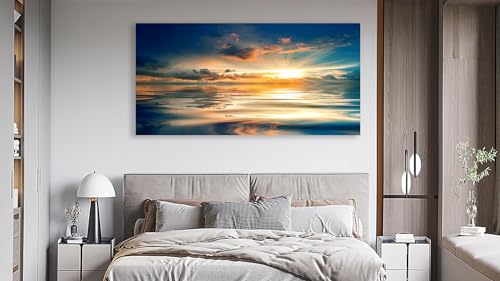 yearainn Sunset Ocean Wall Art, Calm Blue Sea Glow Landscape, 20" x 40" - color: Sunset Calming Ocean, size: 40"L x 20"W