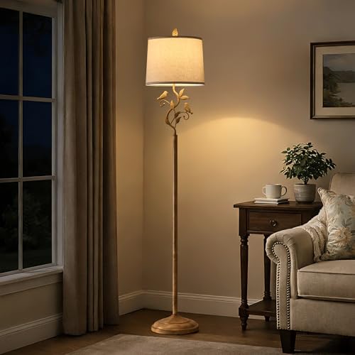 63" Farmhouse Floor Lamp for Living Room Bedroom with Iron Bird Leaf - color: Earth Yellow