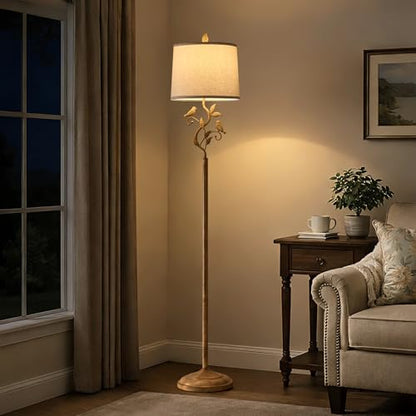 63" Farmhouse Floor Lamp for Living Room Bedroom with Iron Bird Leaf - color: Earth Yellow
