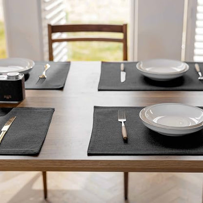 Demetex Cloth Placemats Set of 6 Black Stain Resistant Place Mats Oil Proof Washable Plate Mats for Dining Table Holiday Cafe Banquet, Black - color: Black, size: Placemats set of 6
