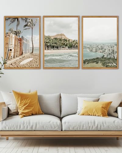 UPWOIGH Hawaii Surf Framed Wall Art Set of 3, 16 x 24 Inch - color: Grey Hawaii, size: 24"L x 16"W