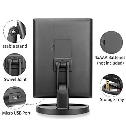deweisn Tabletop Mount Trifold Lighted Vanity Mirror with 21 LED Lights, Touch Screen and 3X/2X/1X Magnification, Two Power Supply Mode Make up Mirror,Travel Mirror - color: Black