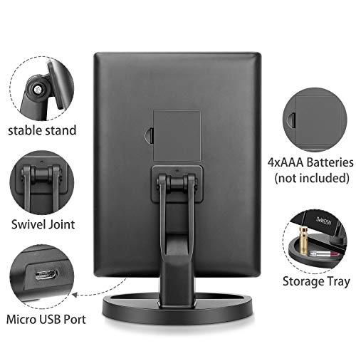 deweisn Tabletop Mount Trifold Lighted Vanity Mirror with 21 LED Lights, Touch Screen and 3X/2X/1X Magnification, Two Power Supply Mode Make up Mirror,Travel Mirror - color: Black