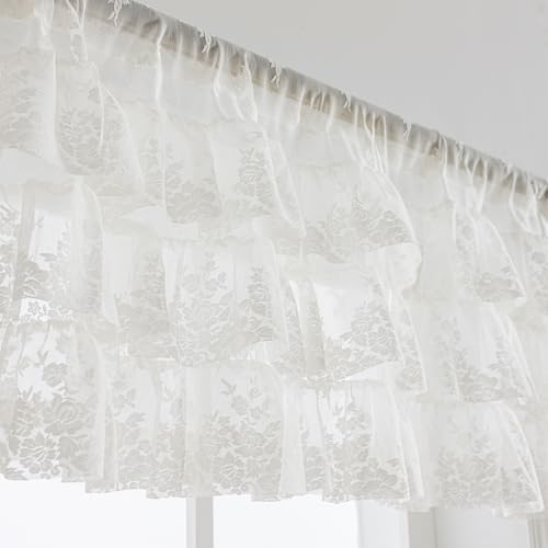 Kotile Ivory Lace Ruffle Valance for Windows W52 x L18 Inch, 1 Panel - color: Ivory - Ruffle Lace