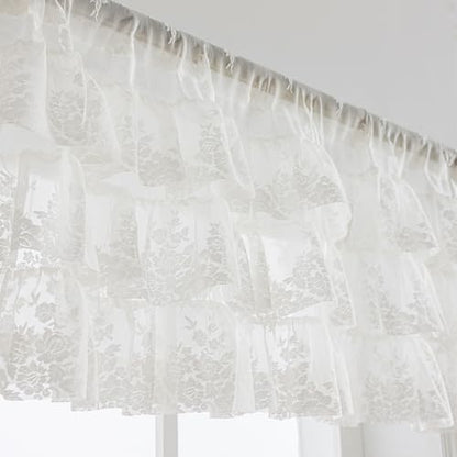Kotile Ivory Lace Ruffle Valance for Windows W52 x L18 Inch, 1 Panel - color: Ivory - Ruffle Lace