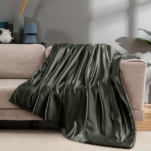 Vonty Dark Grey Satin Throw Blanket 60x80In, Cooling Silky Wrinkle-Free - color: Dark Grey, size: 60" x 80"