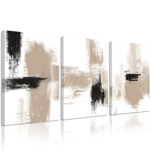 Joocrise Beige Abstract Wall Art Painting Set of 3 Neutral Canvas Wall Art Prints Black Beige Modern Wall Decor Minimalist Art Pictures Abstract Modern Artwork for Room Bedroom 24x36 Inch Unframed - color: Beige Abstract Art Prints, size: 36"L x 24"W