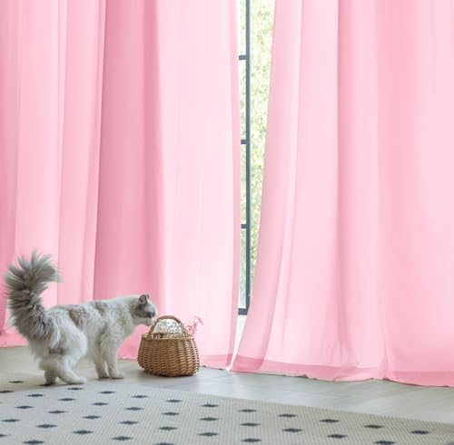 Non-See-Through Pink Privacy Sheer Curtains 84 Inch Long 2 Panels - color: Pink, size: 52"W x 84"L (Pack of 2)