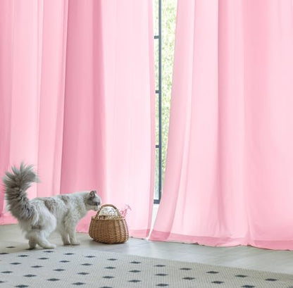 Non-See-Through Pink Privacy Sheer Curtains 84 Inch Long 2 Panels - color: Pink, size: 52"W x 84"L (Pack of 2)