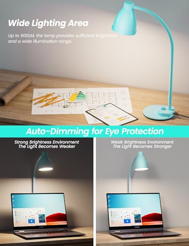 BOHON LED Desk Lamp with USB Charging Port, 3 Color Modes Dimmable, Teal - color: Teal