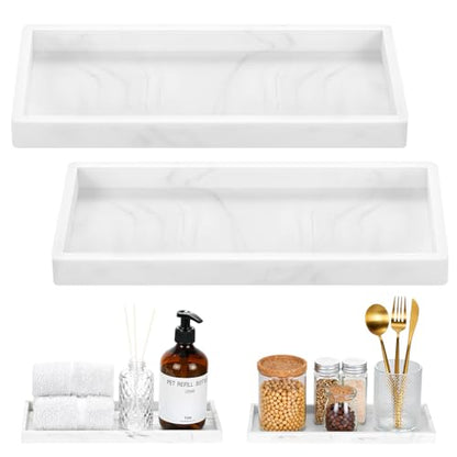Luxspire 2 Pack Silicone Bathroom Tray 11.8" Vanity Tray, Marble White - color: Marble White, size: 11.81 × 5.12 × 0.79 in