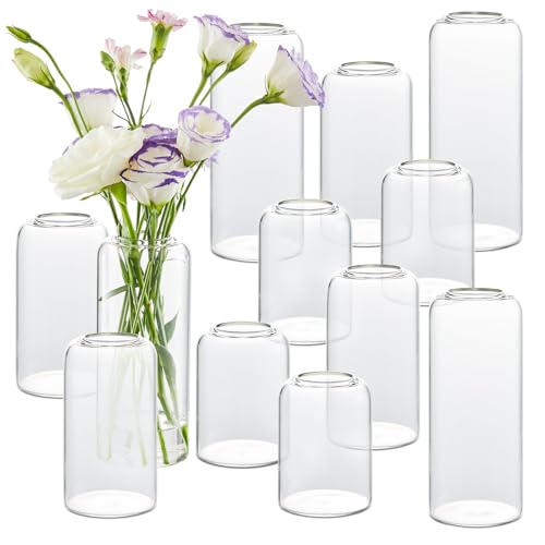 Bud Vases in Bulk Set of 12, Glass Small Vases for Flowers, Modern Cylinder Flower Vases for Wedding Centerpiece, Living Room Decorative, Home Decor - size: 12