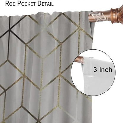 Geometric Marble Curtains, Black Gold Abstract Geometry Pattern Texture Window Treatments for Bedroom Living Room, Black Luxury Marble Drape 2 Panel Sets,52x84 Inch Blackout - color: Marble-4, size: 26"W x 84"L (Pack of 2)