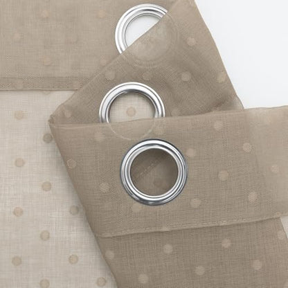 Light Taupe Sheer Curtains 72 Inch Rustic Polka Dots Semi Sheer Curtain - color: Light Taupe, size: 52"W x 72"L (Pack of 2)